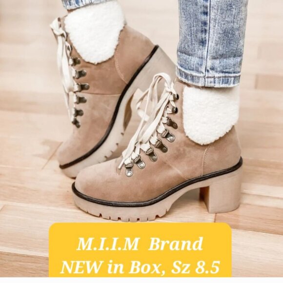 M.I.I.M Monroe Lace-up Ankle Boots w/Shearling Cuff, NIB, 8.5, Taupe, SO ADORBS! - Picture 5 of 7